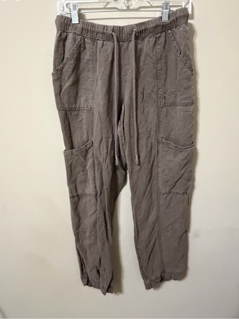 C&C California Olive Gray Cargo Drawstring Pants small crunchy granola eco